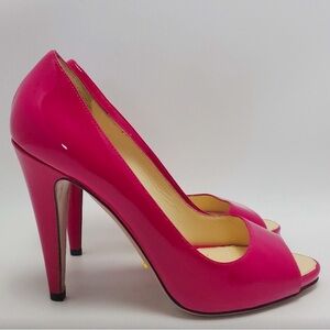 Prada Pink Patent Leather Peep Toes Platform Pumps Size 38 With 2 Dust Bags